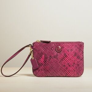 Coach Women's Python Leather Wristlet in Raspberry with Satin Interior